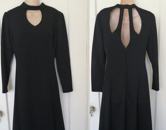 Vintage 70s front slit custom-made long black dre… - image 1