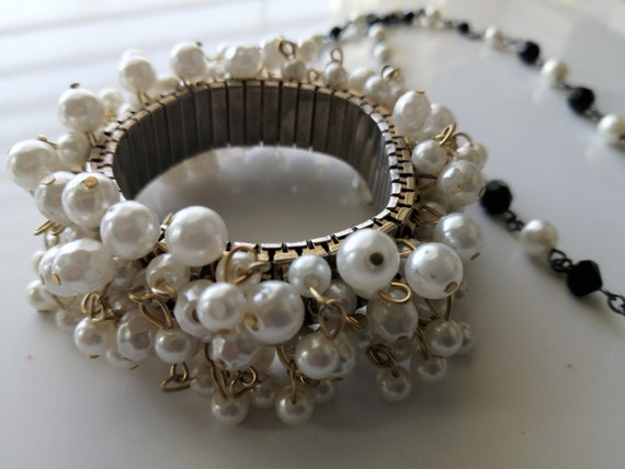 14k gold over pearl bracelet Black and white pear… - image 5