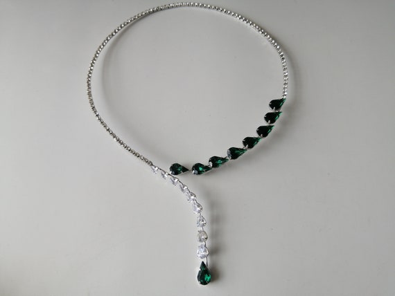 Emerald Diamond cz Costume necklace - image 3