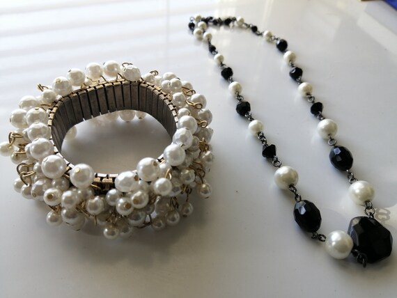14k gold over pearl bracelet Black and white pear… - image 2