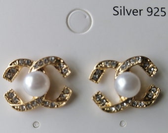 CC pearl diamond 18k gold over Sterling earrings