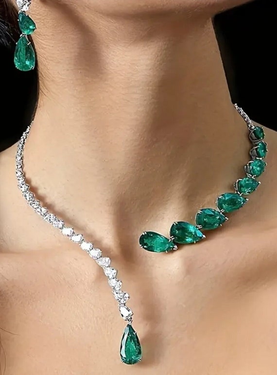Emerald Diamond cz Costume necklace - image 1