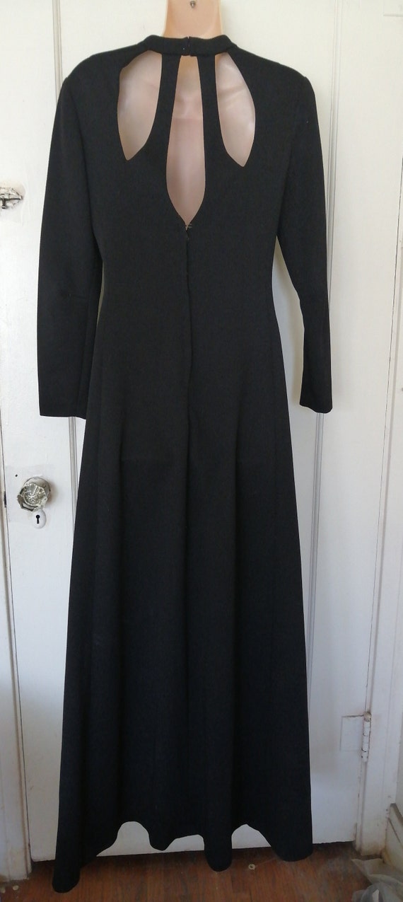 Vintage 70s front slit custom-made long black dre… - image 7