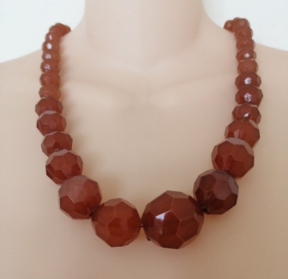 Vintage lager faceted honey brown beads Adjustabl… - image 1