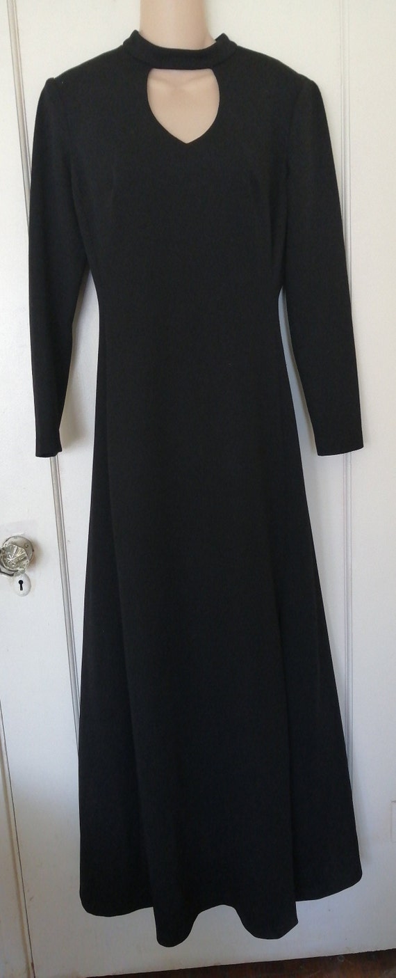 Vintage 70s front slit custom-made long black dre… - image 4