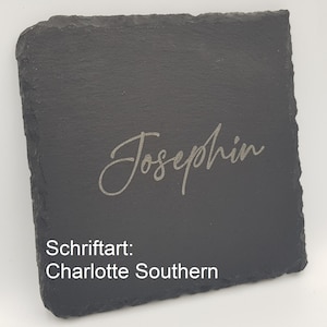 Slate coaster with personal name engraving, front and back