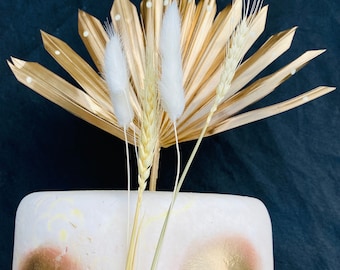 PALM SPEAR or de gâteau de fleurs séchées, fleurs séchées de palmier, gâteau de mariage de palmier d'or, gâteau d'or, grande feuille de palmier d'or