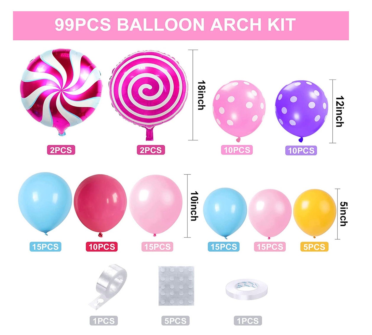 Candy Bright balloons, balloon arch kit by CakePassionAndDecor