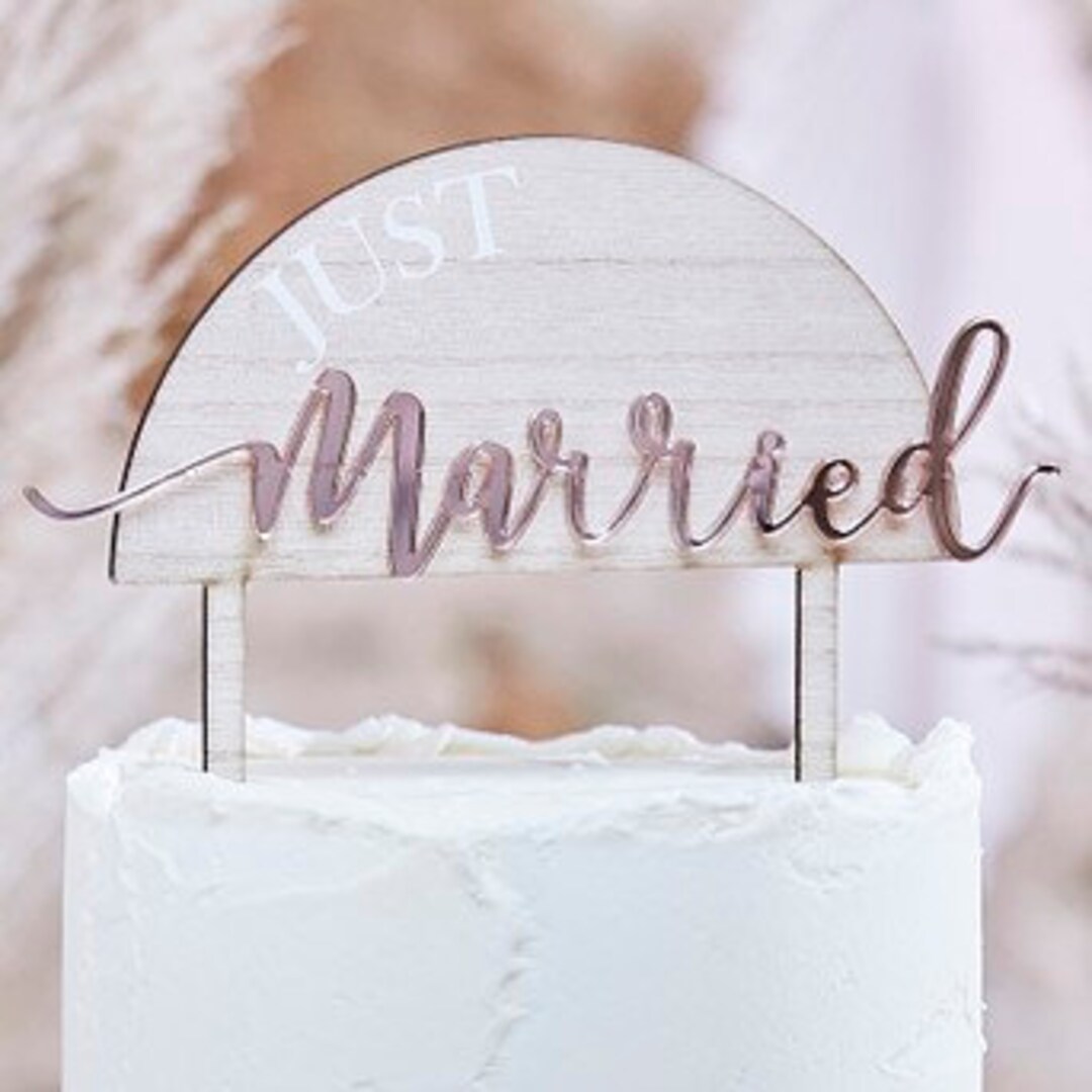 Just Married Wedding Celebration Cake Topper Wooden and Acrylic Vintage ...