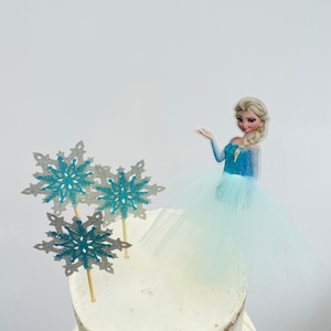 Adorno para tarta de copos de nieve de Elsa y Anna, adorno para tarta de cumpleaños con temática de Frozen, adorno para tarta de Frozen, fiesta de Frozen, adorno para tarta de Frozen