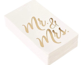 20X Mr&Mrs Wedding napkins, decoupage gold text dinner napkins, wedding table decoration, unique shape rectangluar napkins