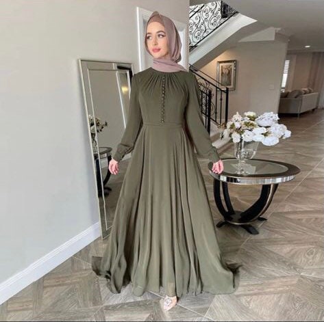 Amina Button Chiffon Eid Abaya - Etsy