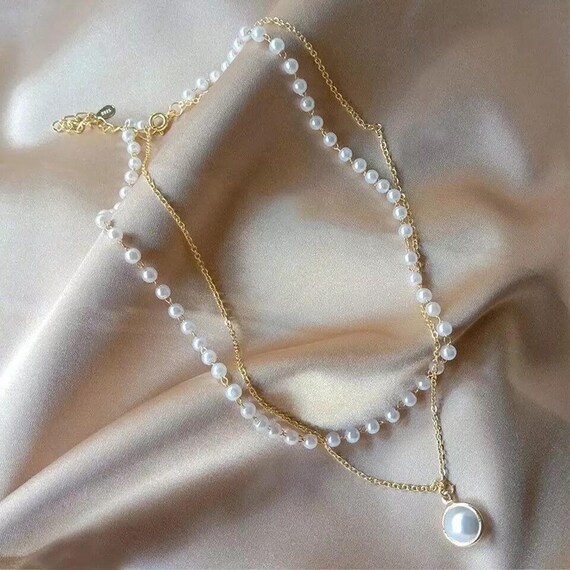 Double pearl outlet choker necklace