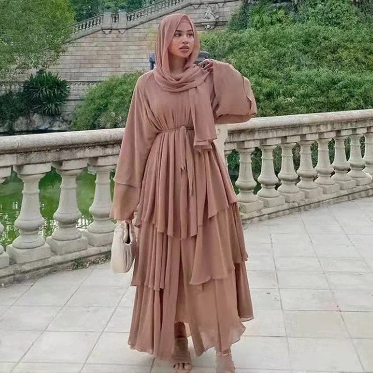 Grace Tiered Chiffon Eid Abaya With Matching Hijab 