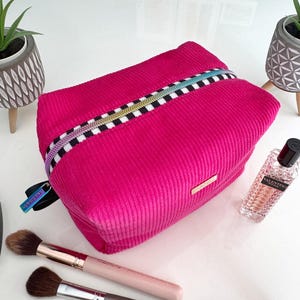 Boxy Style Makeup Bag, Barbie Pink Spacious Cosmetic Bag, Pink Corduroy Makeup Boxy Bag, Handcrafted in the UK, Perfect Gift For Her