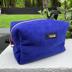 Boxy Style Makeup Bag, Royal Blue Spacious Cosmetic Bag, Blue Corduroy Makeup Boxy Bag, Handcrafted in the UK, Perfect Gift For Her