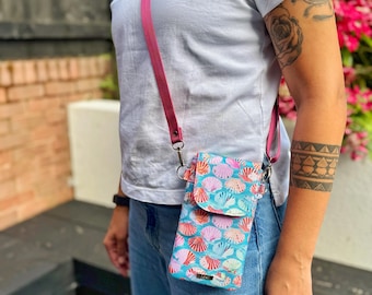 Handytasche Muschel Muster: Wasserfeste Canvas Crossbody mit verstellbarem Gurt