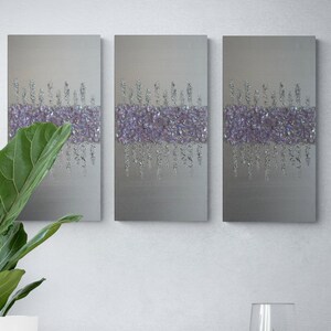Silver Glitter Gem 3-Piece Painting: Purple Glam Wall Art