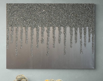 Silver Glitter Glass Wall Art: Glam Bling Painting