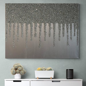 Silver Glass Wall Art, Silver Painting, Glitter Wall Art, Glitter Art, Silver Glass and Glitter Art, Glam Art, Bling Art