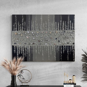 Silver Black Gray Glitter Glass Glam Painting, Glitter Wall Art, Glass Wall Art, Silver Decor, Gray Decor, Black Decor, Ombré Decor, Glam
