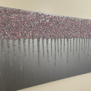 Pink Silver Glitter Glass Painting, Abstract Art, Pink Wall Art, Glam Pink Art, Glitter Wall Art, Glass Wall Art, Glam Drip Painting