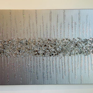 Silver Glitter& Glass Painting, Silver Glitter Glass Art, Glitter Wall Art, Glass Wall Art, Silver Glass Painting, Glam Wall Art, Bling Art