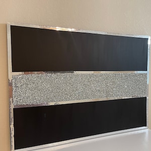 Black Silver Glitter Glass Painting, Black Silver Art, Crushed Diamond Glass Art ,Glam Decor, Bling Art, Mosaic Art, Black Art, Glitter Art