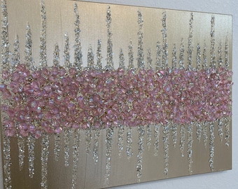 Pink Gem & Gold Glitter Painting: Glam Glass Wall Art