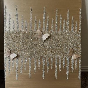 Gold Glitter Butterfly Glass Painting: Glam Wall Art