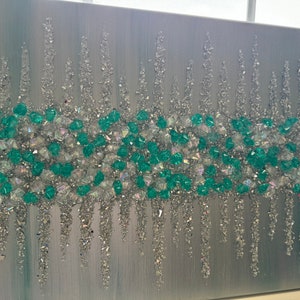 Teal Silver Glitter Painting, Crushed Diamond Art, Silver Glitter Art, Glitter Wall Art, Bling Decor, Glam Art, Luxury Art, Teal Wall Art