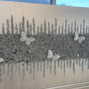 Silver Glitter Butterfly Glass Wall Art: Glam Bling Decor