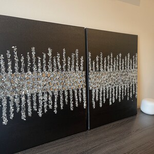 Black Silver Glass Painting, Two Piece Set, Silver Glitter and Glass Painting, Glam Decor, Black Wall Art, Silver Wall Art, Bling on Wall