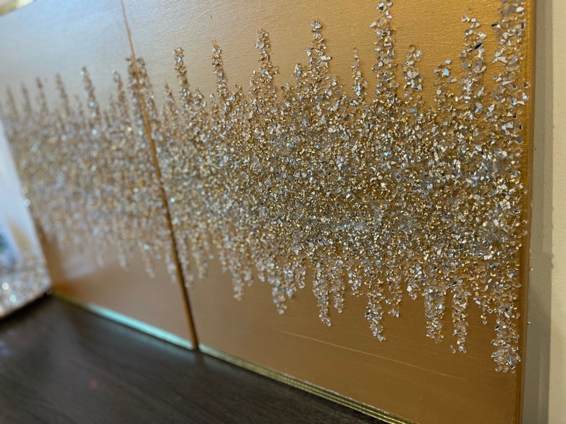 Gold & Silver Art Glitter Wall Art Set of 2 Glass Wall Art Etsy