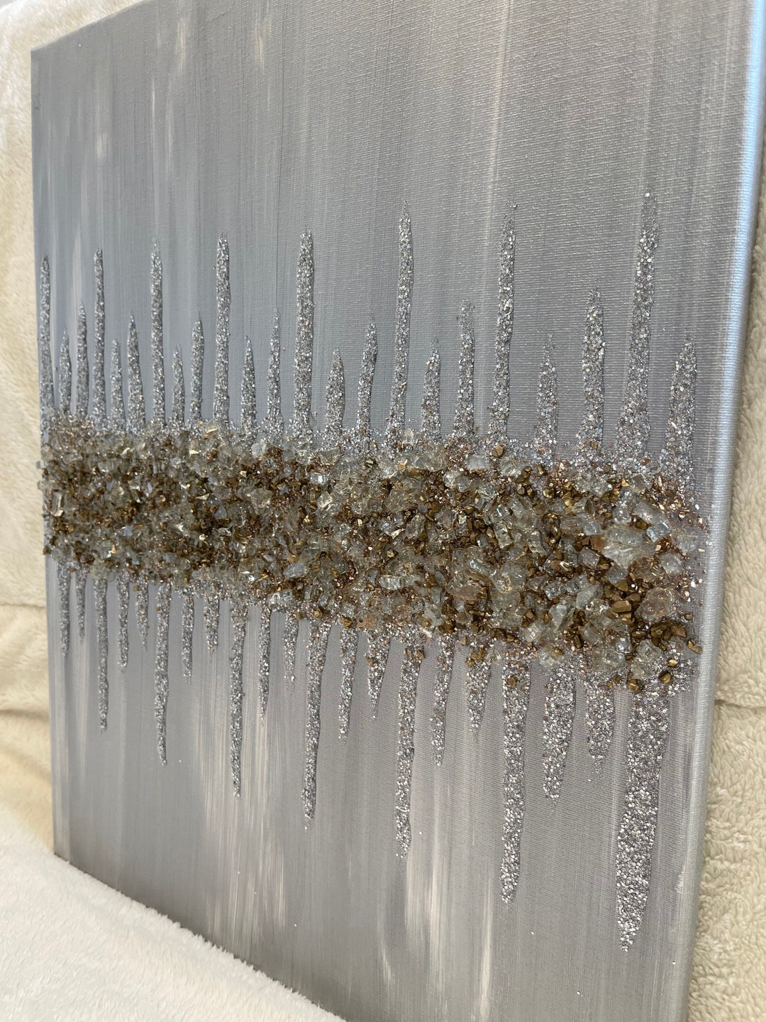 Gold Silver Art, Champagne Gold Painting, Silver Art, Abstract Art, Silver Glitter Painting