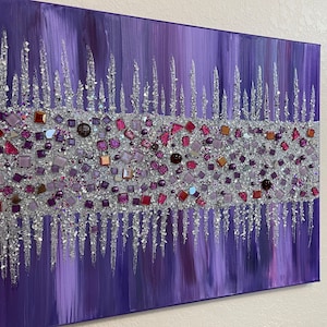 Purple Glitter Glass Painting: Silver Mosaic Bling Wall Art