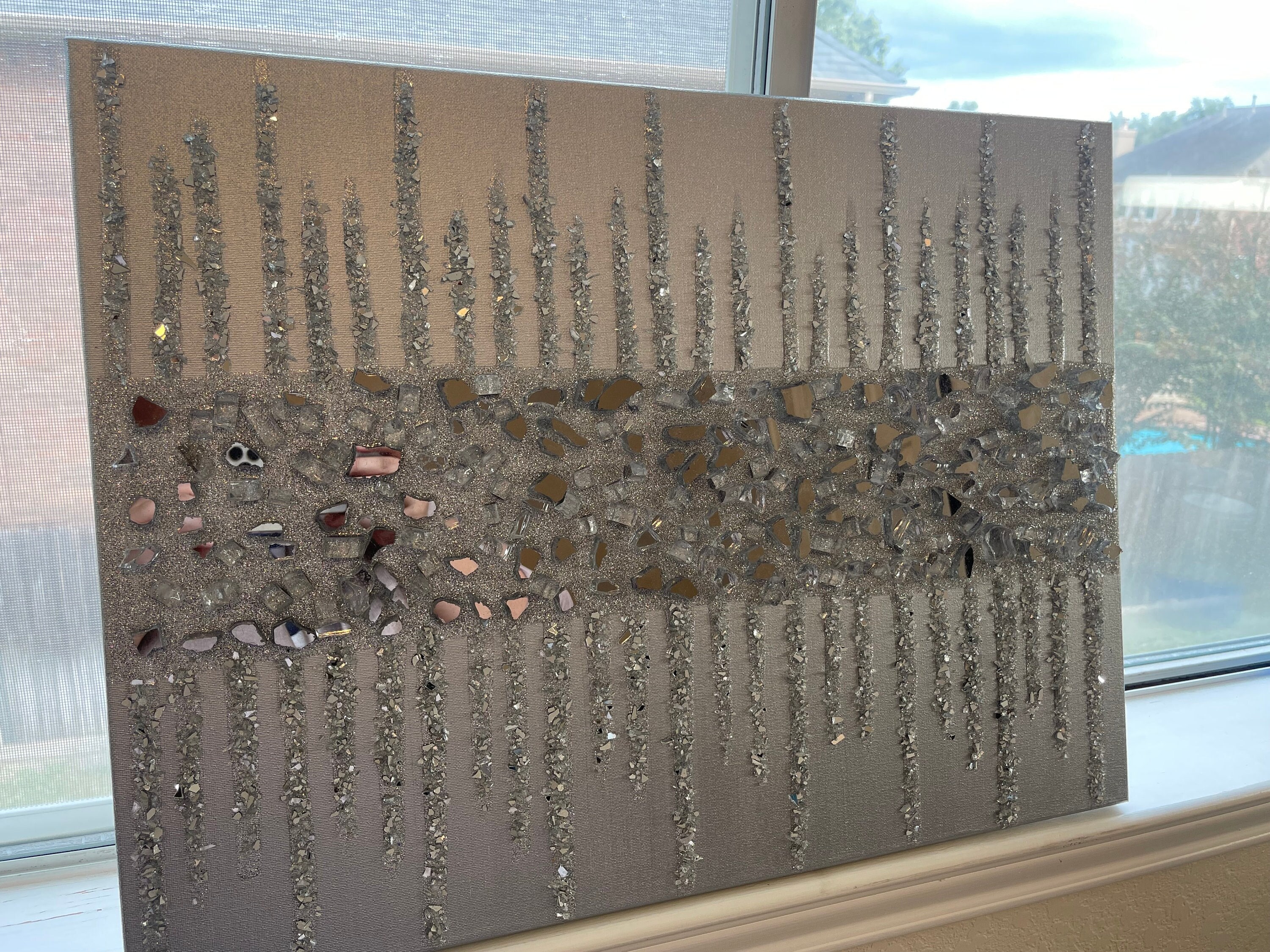 Silver Glitter Glass Glam Painting, Glitter Wall Art, Glass Wall Art