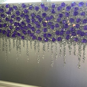 Purple Silver Glitter Glass Painting, Abstract Art, Purple Wall Art, Glam Purple Art, Glitter Wall Art, Glass Wall Art, Glam Drip Painting