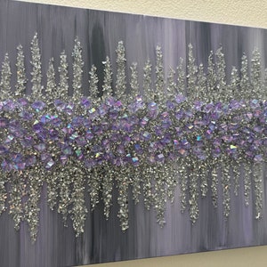 Lilac Silver Glitter Glass Painting: Glam Crushed Diamond Wall Art