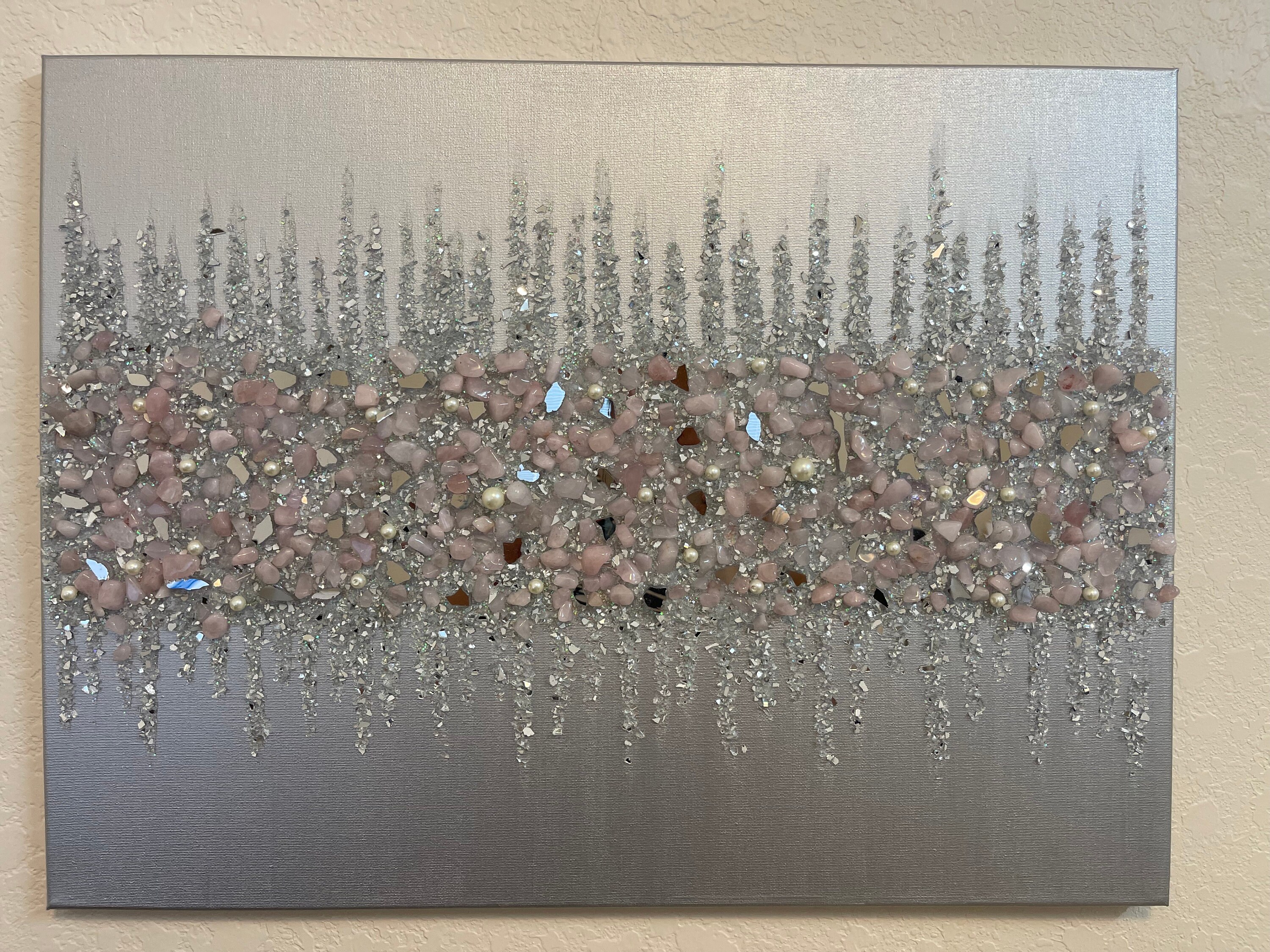 Baby Pink Rose Quartz Glitter Glass Wall Art Glitter Wall Etsy