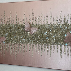 Rose Gold Glitter Glass Butterfly Wall Art, Butterfly Wall Art, Glitter Art, Glass Art, Blush Decor,Pink Art, Bling, Glam Decor, Rose Gold