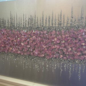 Pink Silver Glitter Glass Painting, Pink Gems Art, Glitter Wall Art, Glass Wall Art, Pink Painting, Glam Art, Silver Wall Art, Abstract