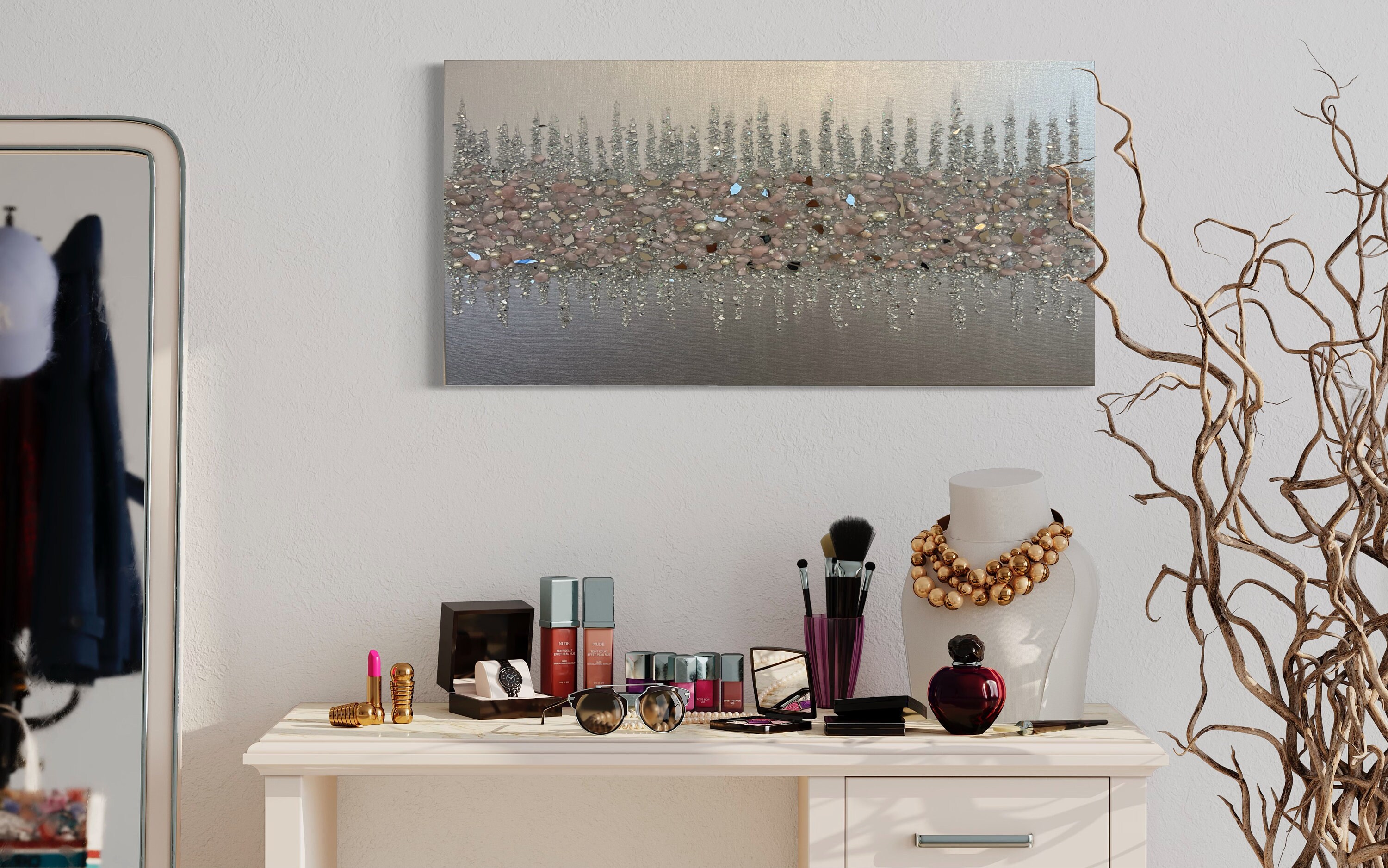 Baby Pink Rose Quartz Glitter Glass Wall Art Glitter Wall Etsy