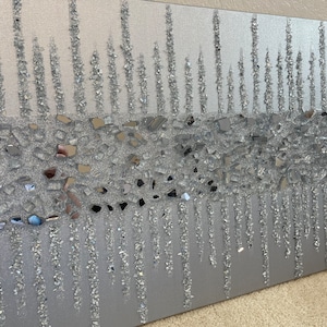 Silver Glitter Glass Glam Painting, Glitter Wall Art, Glass Wall Art, Bling Wall Decor, Canvas Wall Art, Glam Decor, Silver Glitter Art,