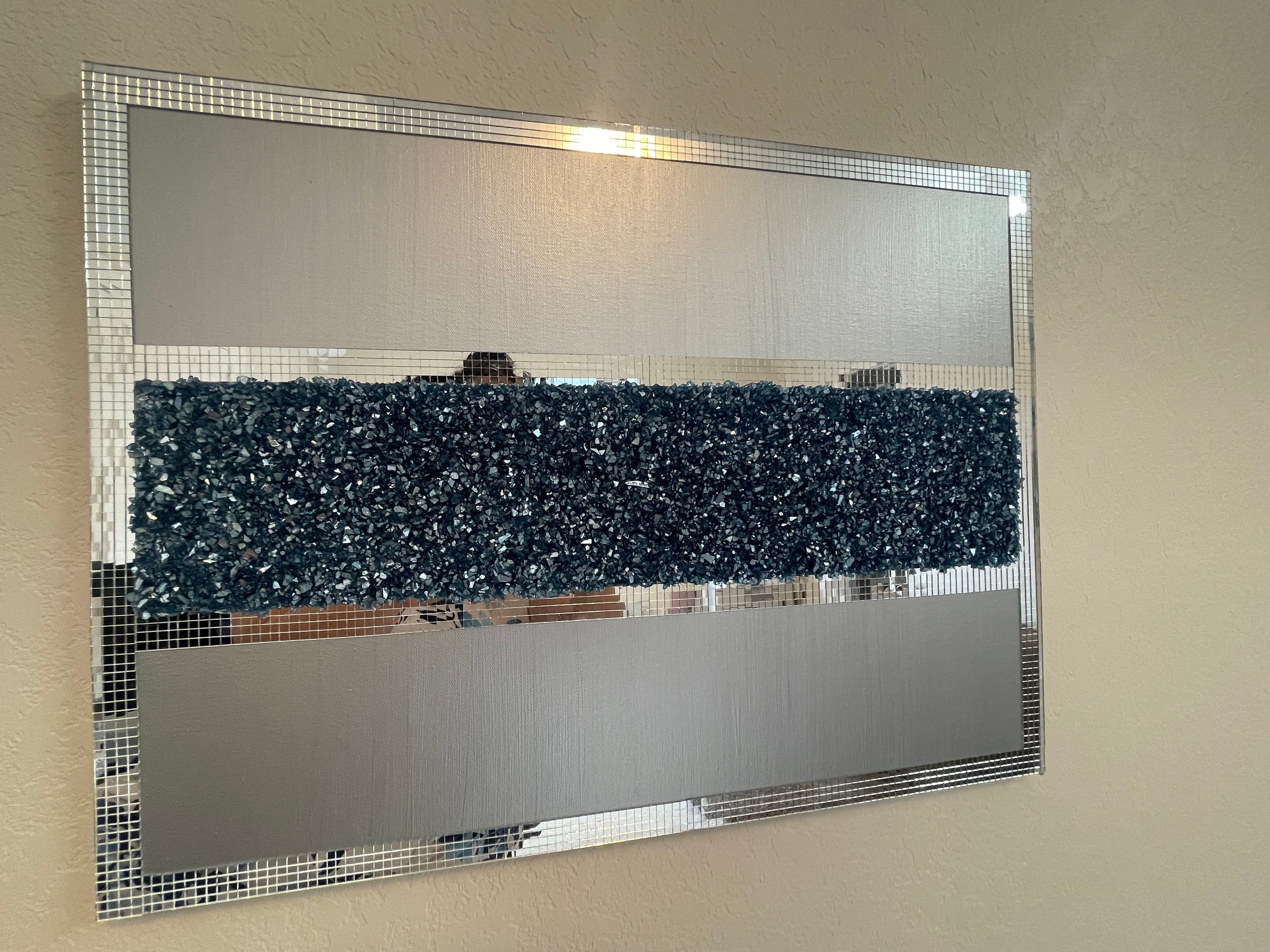 Blue and Silver Painting, Silver Wall Art, Blue Wall Art, Glitter Wall