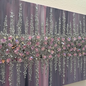Pink Silver Glitter Painting, Pink Wall Art, Silver Decor, Shiny Wall Art, Glitter Glass Wall Art, Luxury Art, Bling Wall Art, Glam Decor