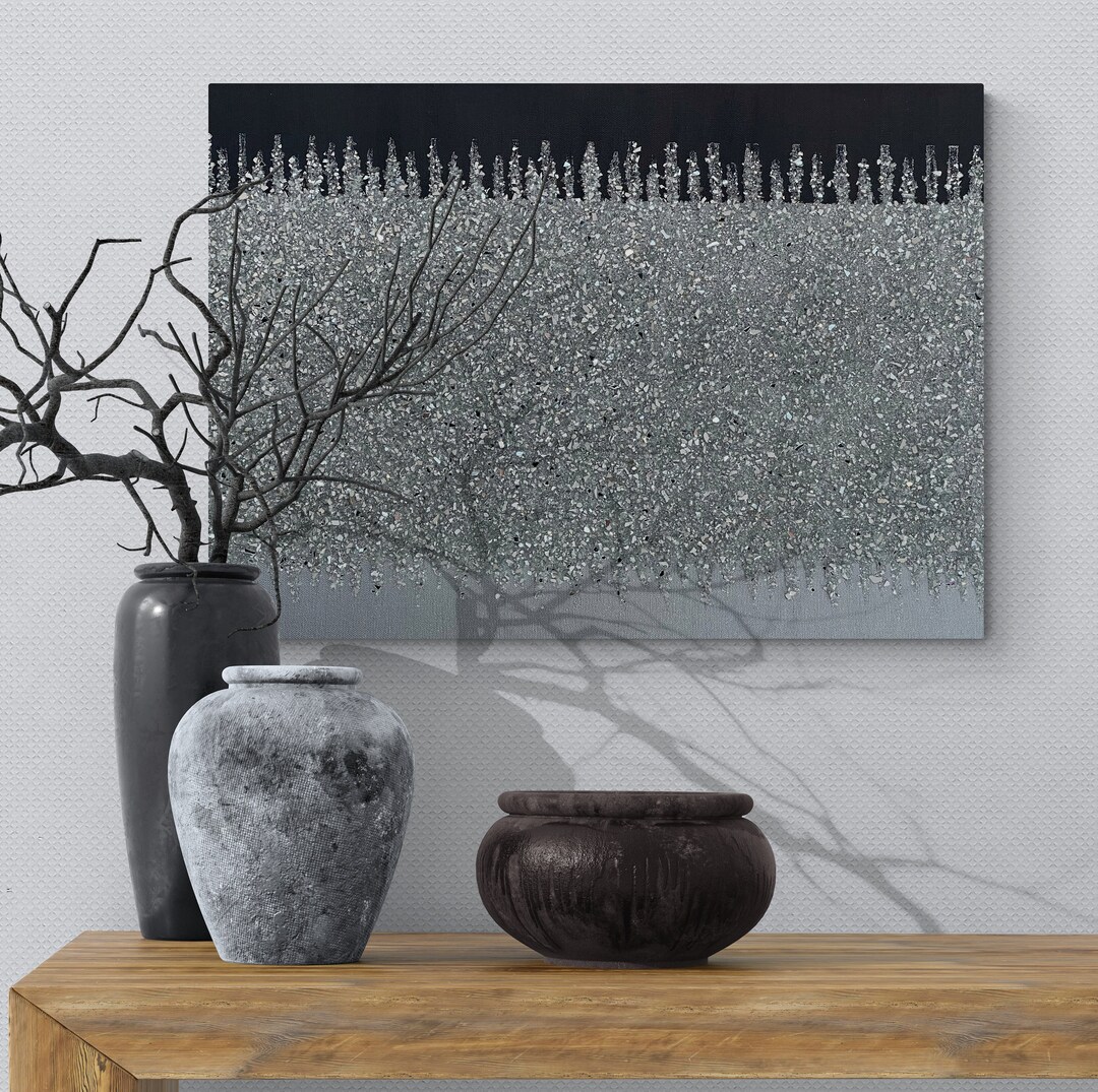 Black Silver Glitter Glass Painting Glitter Wall Art Silver Etsy