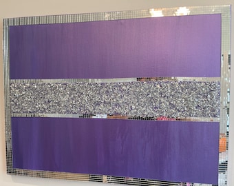 Amethyst Glass Art Painting: Silver Glitter Mosaic, Glam Wall Decor