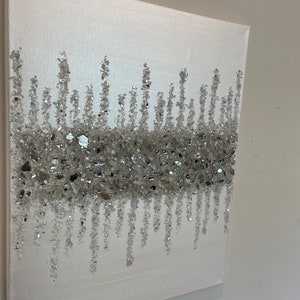 Silver & White Art, White Painting, Glitter and Glass Art, Glitter Wall Art, Glass Wall Art, Silver Wall Art, Silver Glitter and Glass Art