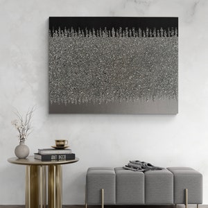 Black Silver Glitter Glass Painting, Glitter Wall Art, Silver Glitter Art, Glass Wall Art, Black Glass Art, Glam Art, Bling Wall Art